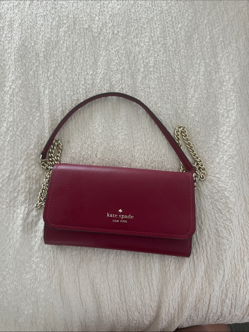kate spade Burgundy Leather Chain Crossbody Bag with Gold Hardware